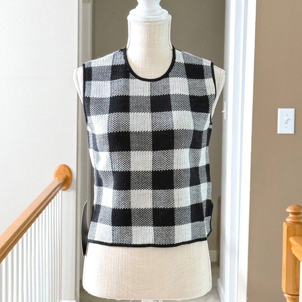Pomander Place Womens Black White Buffalo Check Sweater Vest XS NWT